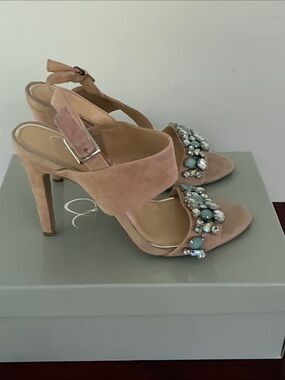 Jessica Simpson Blush Suede Jeweled Stiletto Heel Elbella Sandals 8